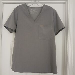 FIGS Women Gray V-Neck Shirt